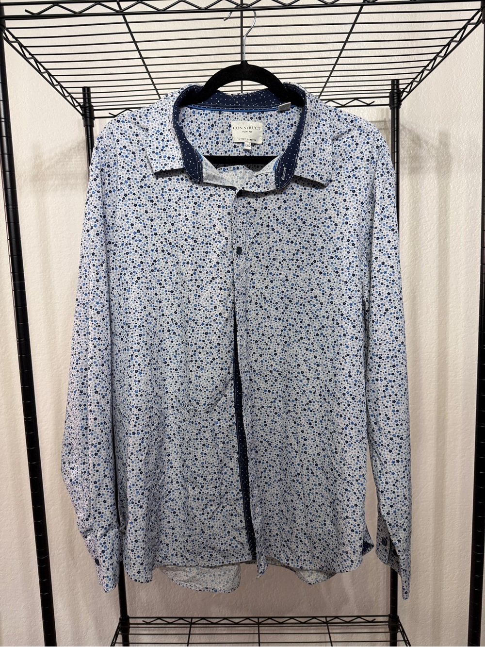 Con.Struct Light Blue Micro-Print Long-Sleeve Dress Shirt